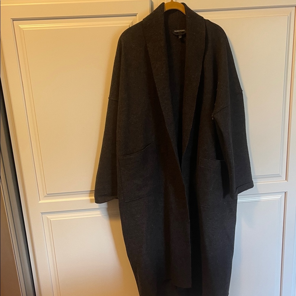 Eileen Fisher Charcoal Open-Front Trench Coat